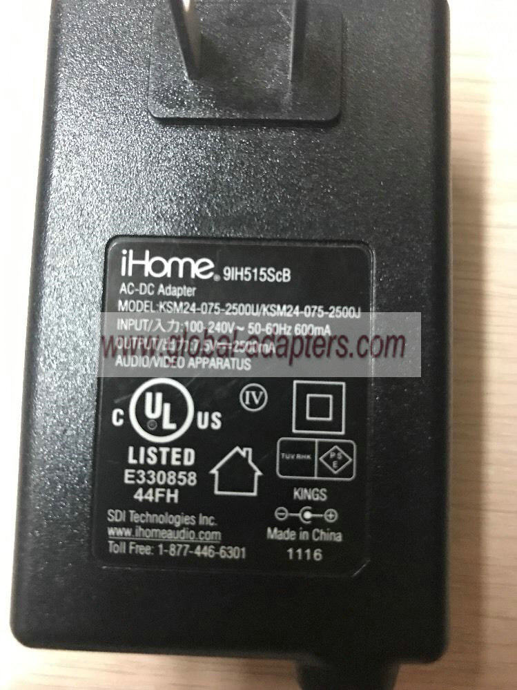 New iHome KU4B-075-1800U KSM24-075-2500J 7.5V 2500mA AC Power Supply Adapter